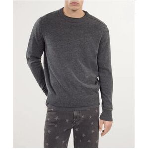 The Kooples Paris Wool Men’s M Crew Neck Charcoal Gray Leather Patches Gift NWT